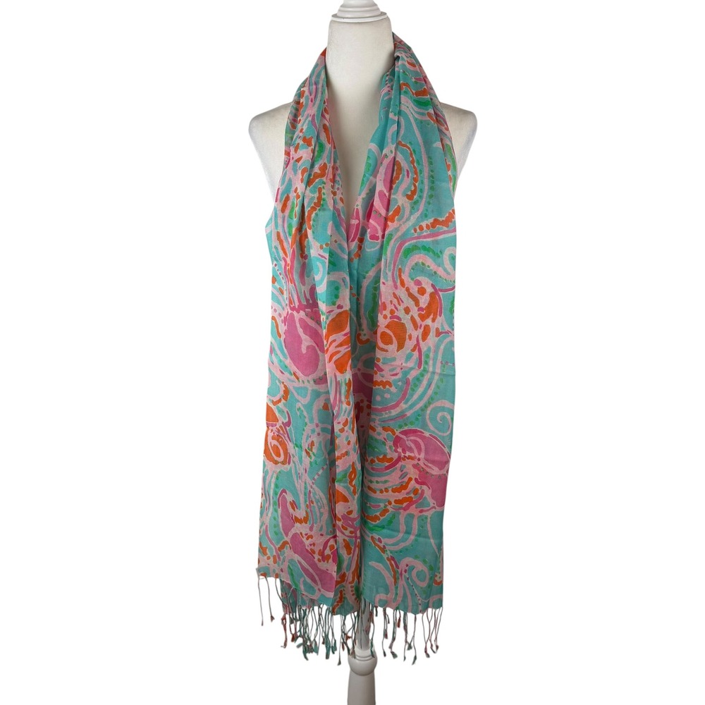 Lilly Pulitzer Silk Cashmere Scarf Jellies Be Jamin Jellyfish Preppy Colorful